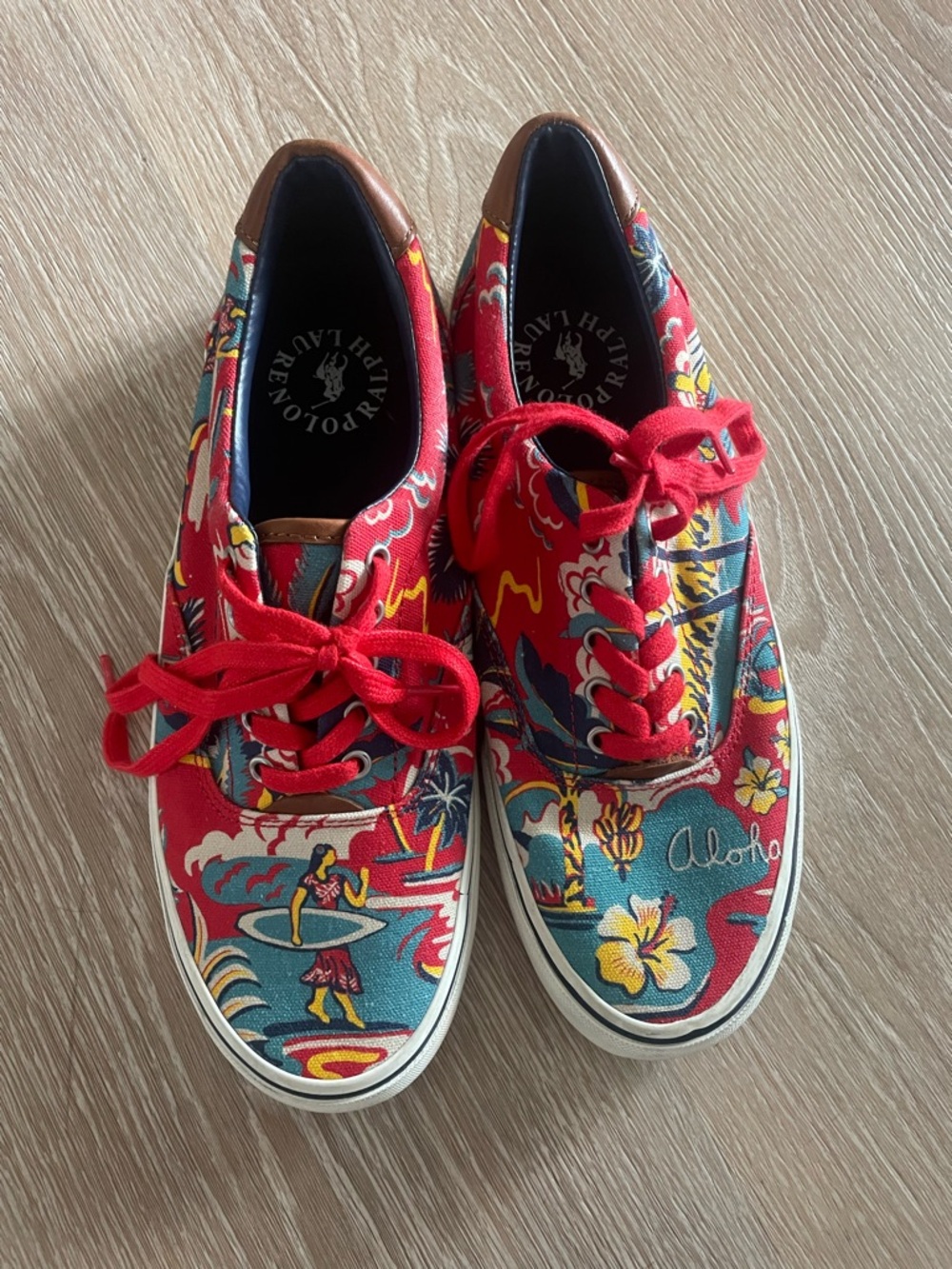 Polo by Ralph Lauren Red Hawaiian-Print Men's Boat Shoes